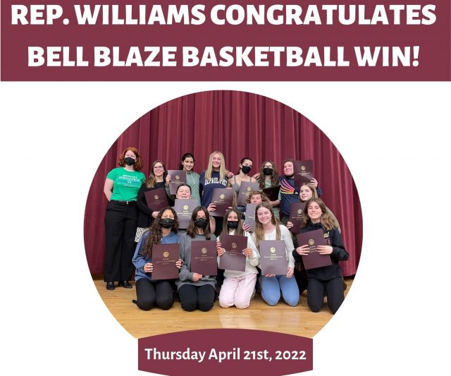 Rep. Williams Congratulates Bell Blaze Basketball Win